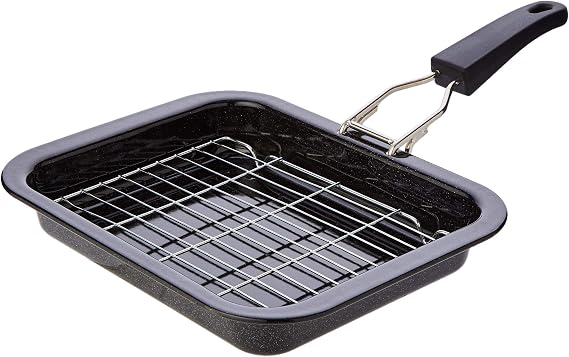 Pendeford Enamel Grill Pan and Rack, 28x22x4cm, Black