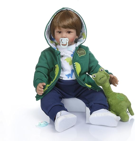 iCradle 24 inch Boy Dolls Reborn Toddler Dolls Realistic Looking Soft Silicone Weighted Soft Cloth Body Newborn Baby with Dinosaur Clothes