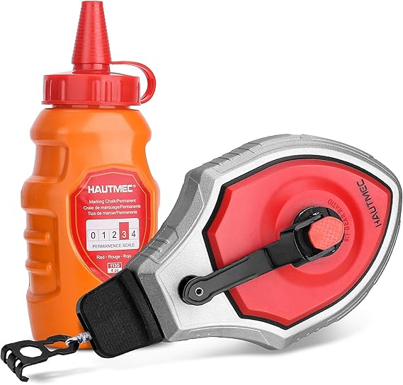 HAUTMEC Pro Chalk Line Tool with Chalk Line Powder 100ft Chalk Reel and 6:1 Gear Ratio Aluminum Chalk Box, Carpentry Tools for Builders, Framers, and Roofers HT0358