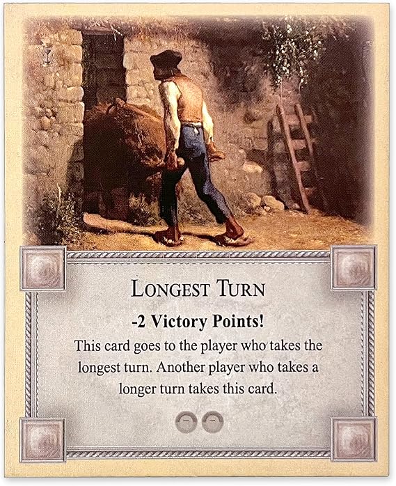 Longest Turn Card compatible with Catan's Settlers of Catan 5th Edition, Seafarers, Cities and Knights and Catan Expansions