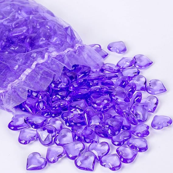 225 PCS Purple Heart Shaped Acrylic Gems, Vase Fillers for Centerpieces, Heart Table Scatter Decorations, Romantic Home Decor for Valentines Day, Wedding, Bridal Shower Party Supplies