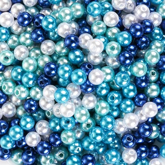 Naler 500Pcs Blue & White Pearls, 6mm Diameter