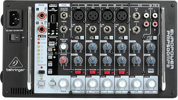 Behringer EUROPOWER PMP500MP3 Ultra Compact 500 Watt 8 Channel Power Mixer with MP3 Player, Reverb, Wireless Options