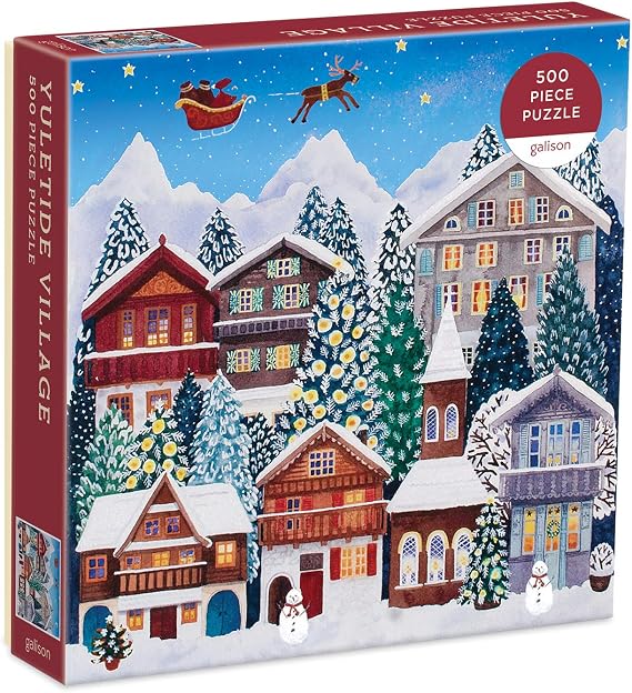 Galison - Yuletide Village 500 Piece Jigsaw Puzzle for Adults | Illustrated by Claire Winteringham, Christmas, Winter, Holiday, Challenging, Recycled Paper, No Dust, Finished Size 20" x 20"