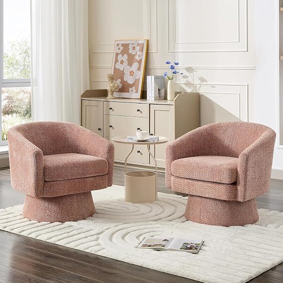 Modern 360 Swivel Accent Chair - Chenille Lounge Reading Sofa with Storage Space, Single Club Armchair for Living Room Bedroom Office(Pink)
