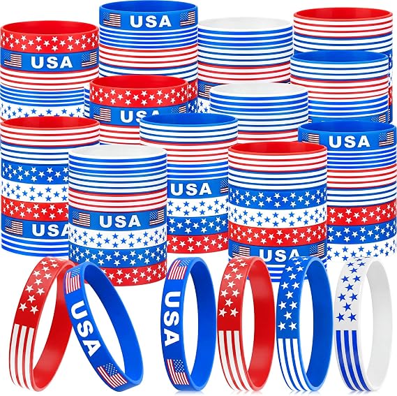 Sosation 48 Pcs 4th of July Party Favors Patriotic Bracelets for Party Favors