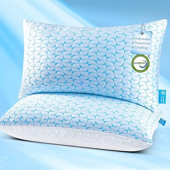QUTOOL King Size Cooling Firm Shredded Memory Foam Pillows Set of 2