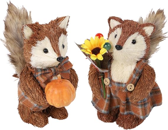 winemana 2 Pack Fox Fall Decorations for Home, Thanksgiving Table Decor | Sisal Foxes, Handmade Autumn Woodland Animal Figurines, With Pumpkin, For Indoor Centerpieces Office Shelf, Harvest Decor