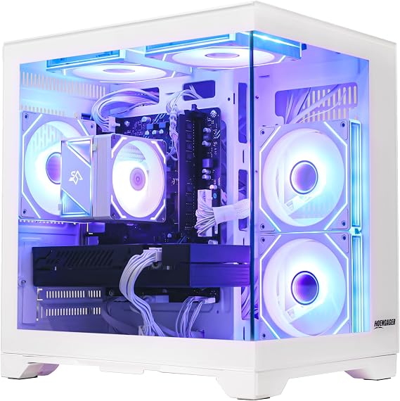 Gaming PC Desktop, AMD Ryzen 5 5500, RX 6500 XT 4GB, 16GB DDR4 RAM, 1TB NVMe +1TB SATA SSD, Software-Controlled Lighting, Windows 11, Prebuilt Gaming Computer for 1080p Gaming & Streaming, White