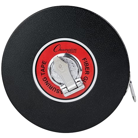 Champion Sports Closed Reel Measure Tape 100 ft / 30 m, Hand Crank, Dual-Sided Feet & Meters