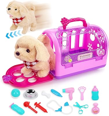 15Pcs Dog Playsets for Kids - Dog Toys with Walking, Barking, Tail Wagging, Puppy Pet Care Playset with Cage, Puppy Toys for 2 Kids, Toddlers, Christmas, Easter, Birthday