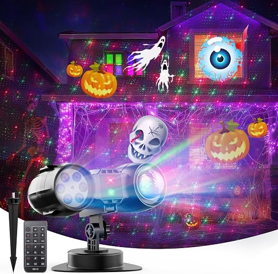 3 in 1 Halloween Christmas Projector Lights Outdoor 21 HD Effects (3D Ocean Wave + Patterns+Red Green) Waterproof with Timer Halloween Landscape Lights for Indoor Holiday