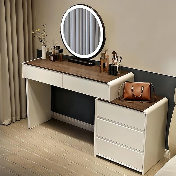 Dressing Table with Mirror and LED Lights, Reversible Sideboard