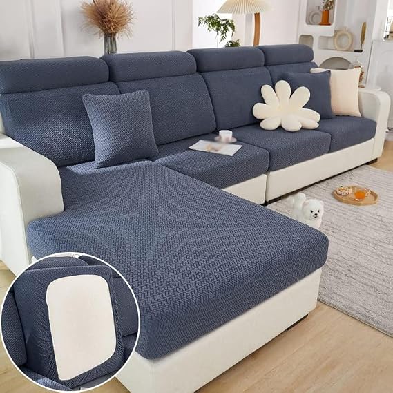 Stretch Sofa Covers for Cushion Couch,Universal Wear Resistant Slipcover with Elastic Bottom,Magic Couch Cover Furniture Protector,Anti-Slip L Shape Sofa Cover,Single Seat L,Weave-Metal Gray