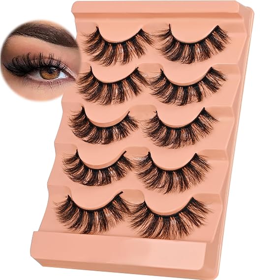 False Eyelashes Wispy 18MM Lashes 3D Faux Mink Lashes Fluffy Pack Thick Volume Soft Strips False Lashes 5 Pairs Multipack