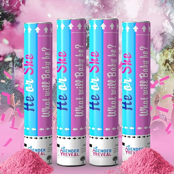 POPUPARTY 4 Pack Pink Gender Reveal Confetti smoke Powder Cannon