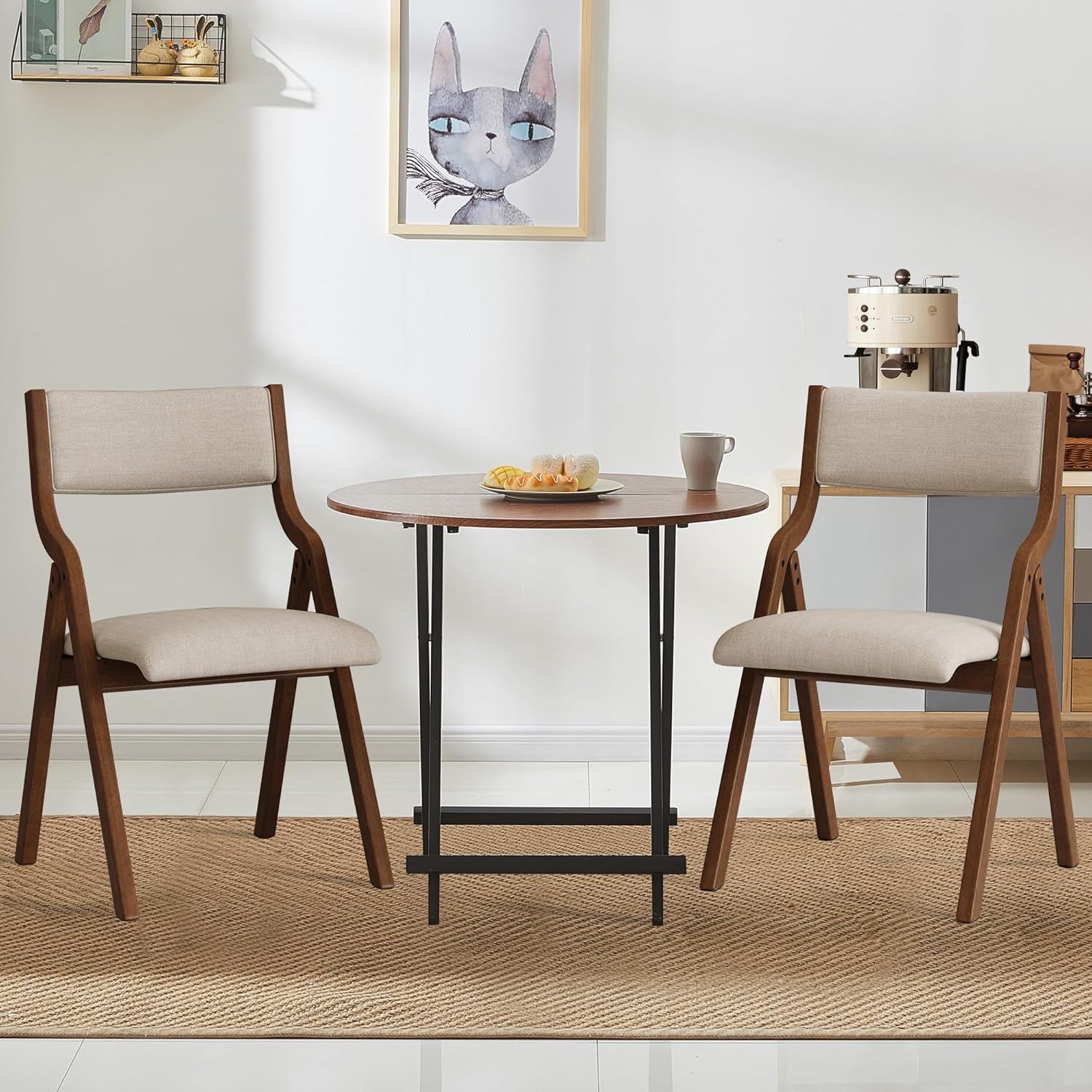 Ball & Cast Upholstered Folding Chairs Set of 2 with Ergonomically Designed Back and Solid Wood Frame, for Dining Room and Office,Indoor and Outdoor Events,Space Saving,TaupeWalnut