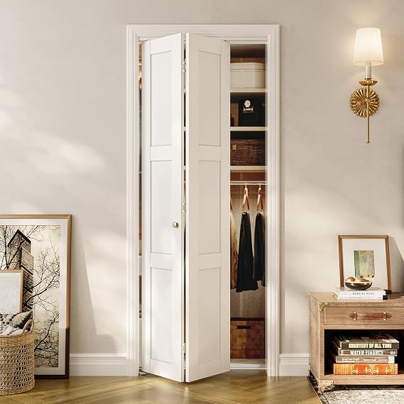 SMARTSTANDARD Bifold Closet Door for 30" x 80" Opening, MDF, 2-Panel, White