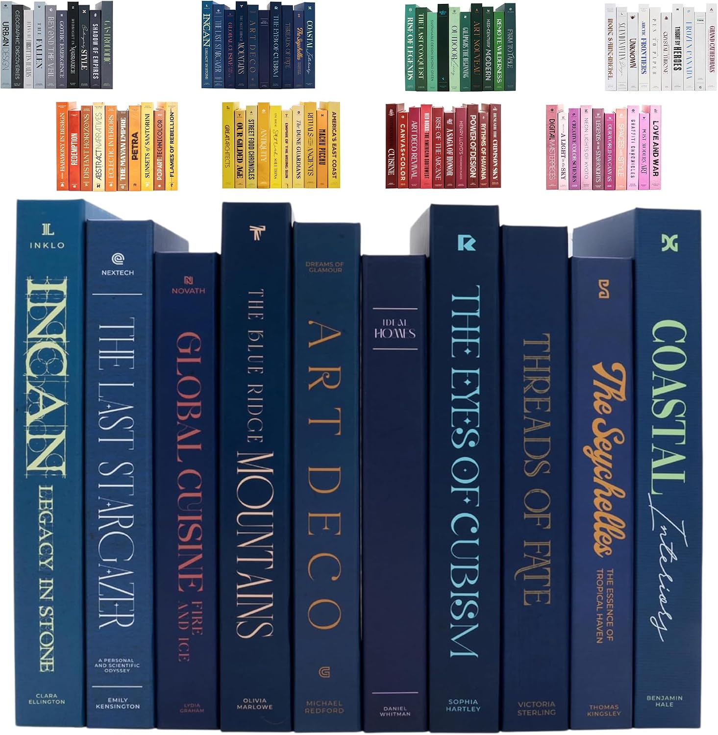 Blue Decorative Books for Home Decor Accent - 10 Premium Decorative Faux Books - Living Room Decor with Hidden Storage - Fake Book Box for Any Room - Coffee Table, Entryway, Shelves