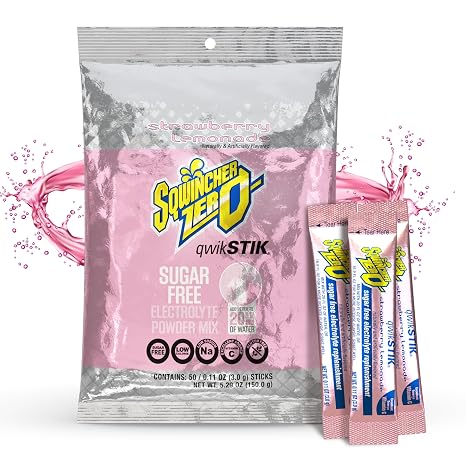 Sqwincher Zero Qwik Stik Sugar Free, Strawberry Lemonade.11 0z (Pack of 50)