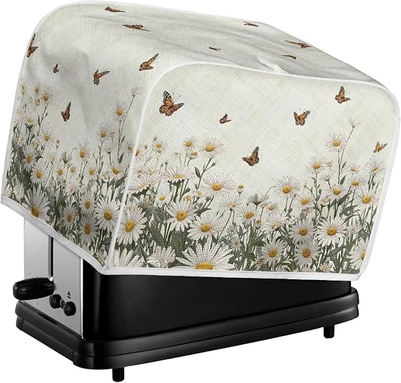White Daisy Flowers Two Slice Toaster Cover 11.5x8x8Inches, Flower Field Butterfly Small Appliance Cover Bread Toaster Oven Protector,S