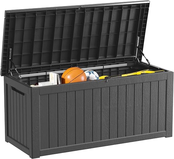 270 Gallon Outdoor Storage Box Waterproof, Lockable Resin Deck Box Large, Patio Storage Bin for Pool Accessories Cushion Furniture, Garden Tools, UV-Resistant Outside Delivery Black