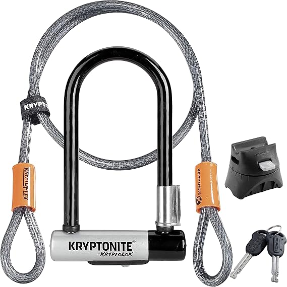 Kryptonite Kryptolok Mini-7 Bike U-Lock with Cable, Heavy Duty Anti-Theft Bicycle U Lock, 12.7mm Shackle and 10mm x4ft Length Security Cable with Mounting Bracket and Keys
