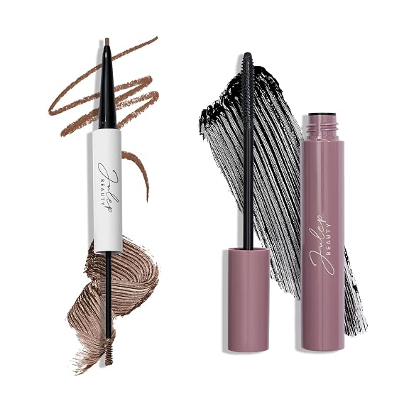 Julep 2-in-1 Eyebrow Pencil & Tinted Brow Gel - Medium Brown (Waterproof, All Day Hold) + Length Matters Buildable Lengthening Lash Mascara - Black