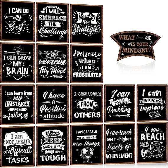 Clabby 17 Pcs Growth Mindset Posters, Motivational Posters,Hat Style