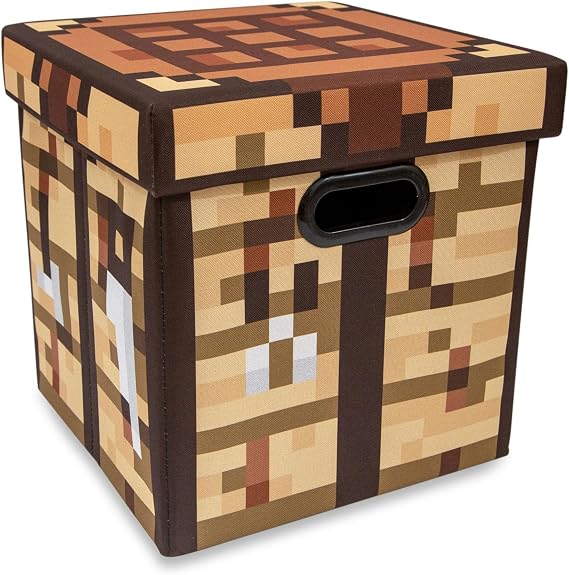 Minecraft Crafting Table Fabric Storage Bin Cube Organizer with Lid | 13 Inches