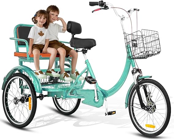 MOOITZ Adult Tricycle, 20 Inch 3-Wheel Bikes, Trike for Adults with Seat, Low Step-Through Cruiser Bike with Front and Rear Baskets, Adult Tricycles for Women, Seniors, Men