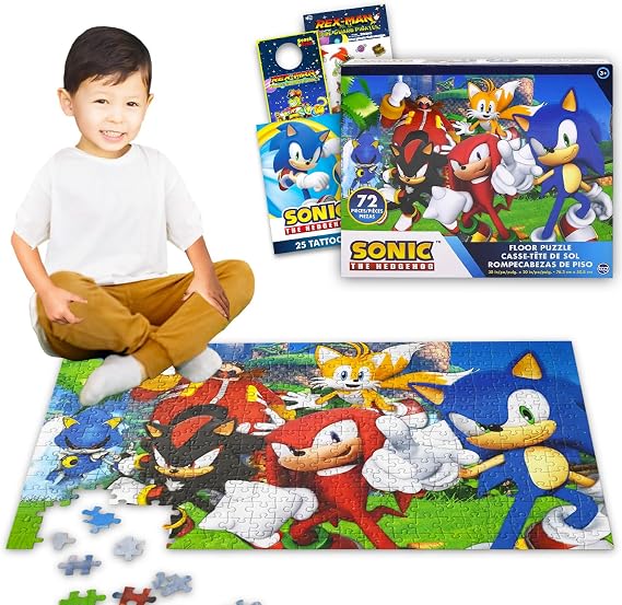 Sonic the Hedgehog Floor Puzzle for Kids Ages 3-5, Jumbo 30" x 20" Bundle