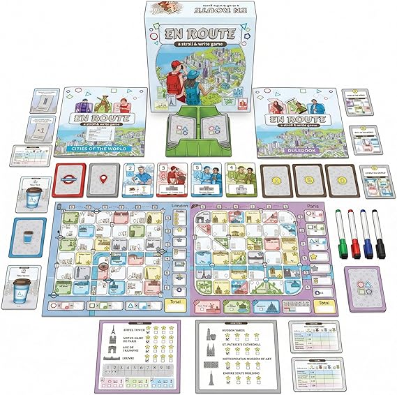 CrowD Games | En Route: A Stroll & Write Game | Flip and Write | Tourism | Route Building | for Adults and Families| Solo Mode Included | 1-4 Players | Ages 14 and up | Average Playtime 30 min