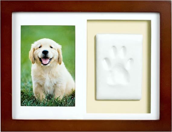 Tiny Ideas Pet Pawprint and Photo Wooden Keepsake Frame | 100% Pet-Safe Clay, No-Mix or Bake DIY Keepsake, Holds 3.75" x 5" Photo, Wall Display, Pet Memorial Frame