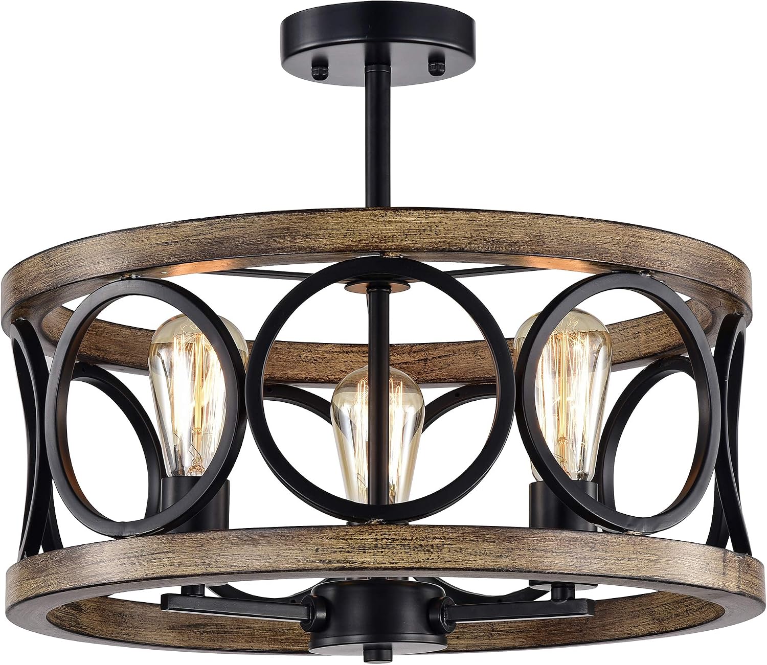 Shacer Matte BlackImitation Wood Grain 3-Light Chandelier