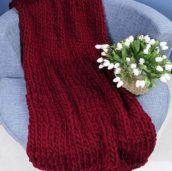 Chunky Knitted Throw Blanket for Couch Chair Sofa Bed,Handmade Knit Blanket,Cozy Throw Yarn Blanket,Tight Braided Thick Cable Knit Throw for Sofa Or Bed,Home Decor ( Color : I , Size : 100x120cm )