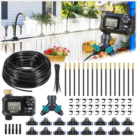HIRALIY 100FT Drip Irrigation System with Timer & 360 Dripper