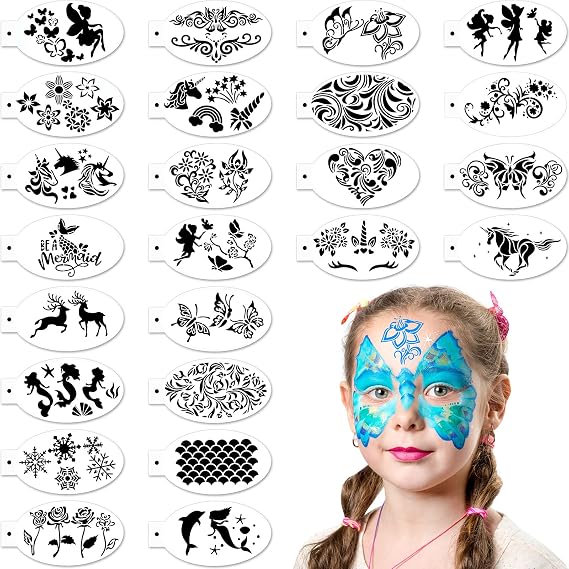 Chinco 24 Pieces Face Paint Stencils Face Body Tattoo Templates Painting Stencils for Kids Holiday Halloween Makeup Body Art Tattoos(Graceful Style)