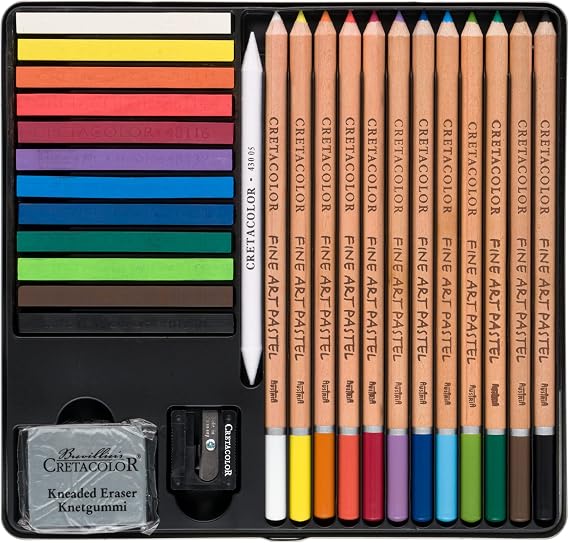 CRETACOLOR Basic Box Pastel Drawing Set, Multicolor