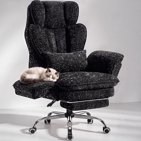 GTPLAYER Big and Tall Office Chair,Flip Armrests for Pets & Cross Legged Sitting,Executive Ergonomic Computer Gaming Chair with Foot Rest,Gliter Fabric Wide Seat Reclining Desk Chair