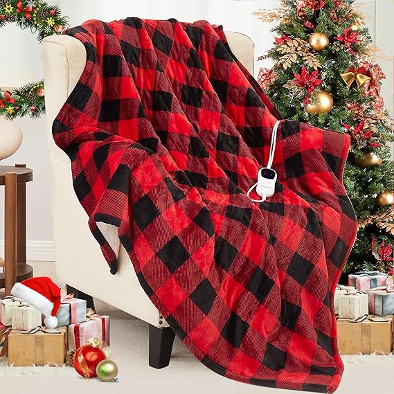 Homemate Electric Blanket Heated Queen Size - 84x90 Ultra Soft Cozy Flannel Heating Blanket with 10 Fast Heat Levels 8 Hours Auto Off Over-Heated Protection ETL Certification Keep Warm in Home