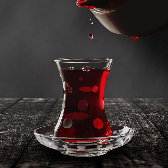 Tea cup Polka-dot Glass Cup Set (Set of 6),Pasabahce,Turkish tea set Handmade Glasses, 4.8 oz, Tea Time Vintage Handmade Set,Turkish Glass Masters, Qality Glass