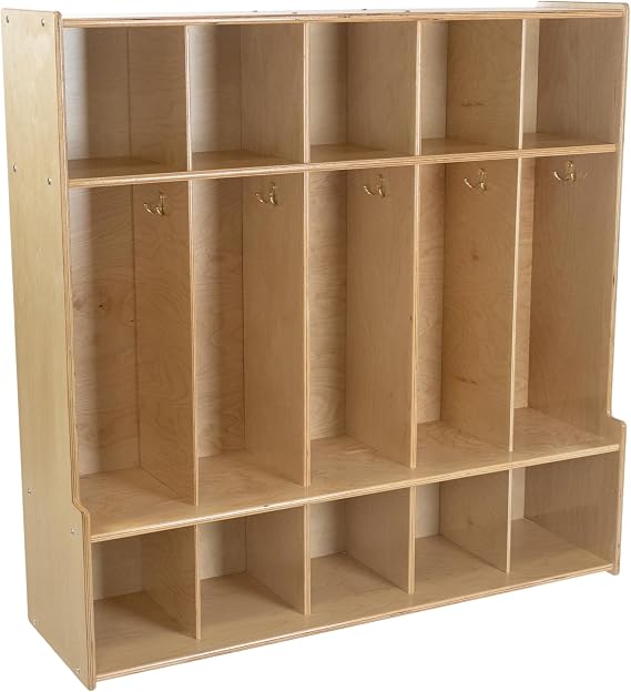 5-Section Coat Locker with Bench & Cubby Storage for Kids Birch Plywood Perfect for Daycare, Preschool, and Kindergarten