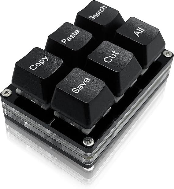 BTXETUEL Copy Paste Search Save Cut All 6-Key Keyboard One Handed OSU Keypad Programmable Mechanical Shortcut Macro Keyboard for Working and Gaming (Black) | Hot-swappable Mini Mechanica RGB Keypad for Macros and Rhythm Games Office Work Shortcut Keys