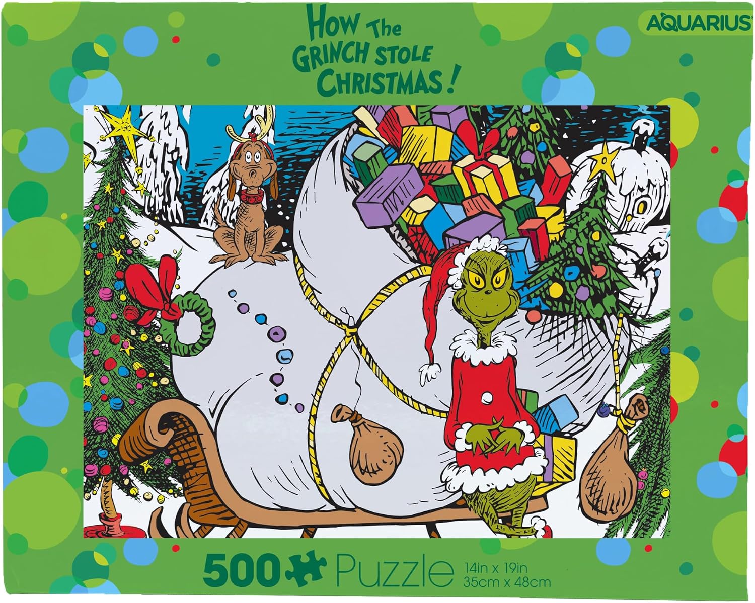 AQUARIUS Grinch Puzzle 500 Piece Jigsaw Puzzle - Glare Free - Precision Fit - Virtually No Puzzle Dust - Officially Licensed Grinch Collectibles - 14x19 Inches