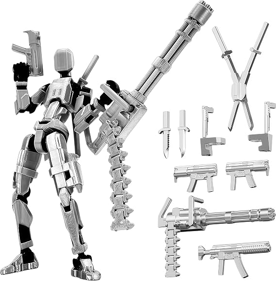 Copbopwn T13 Action Figure, 3D Printed Robot, Dummy 13, Multi-Jointed & Fully Poseable, 14cm Tall Collectible Desktop Decoration, Fully Assembled with Weapons for Stop Motion & Displa