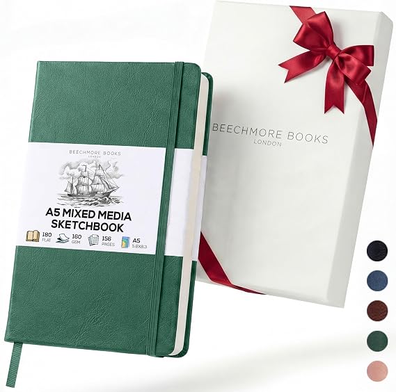 BEECHMORE BOOKS A5 5.8x8.3 Mixed Media Sketchbook 160 GSM/98LB, Gift Box