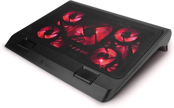 ENHANCE Gaming Laptop Cooling Pad Stand with LED Cooler Fans , Adjustable Height , Dual USB Port for 17 inch Laptops - 5 Ultra Quiet High Performance Fans 2630 RPM & Built-In Bumpers - Red