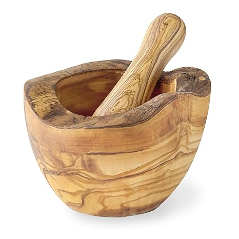 Forest Decor Olivewood Mortar and Pestle Set - Premium Wood Herb and Spice Grinder - Essential Kitchen Accessories for Fast & Efficient Herb Grinding - Wooden Chopper and Crusher - Rustic Large
