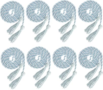 Cords for Graduation 2025 Honor Cords Bulk 8PCS Grad Rope Light Blue and White Grad Cord 67" Long Braided Cord Blue and White Graduation Accessories Honor Ropes for Decorations Bachelor Gown